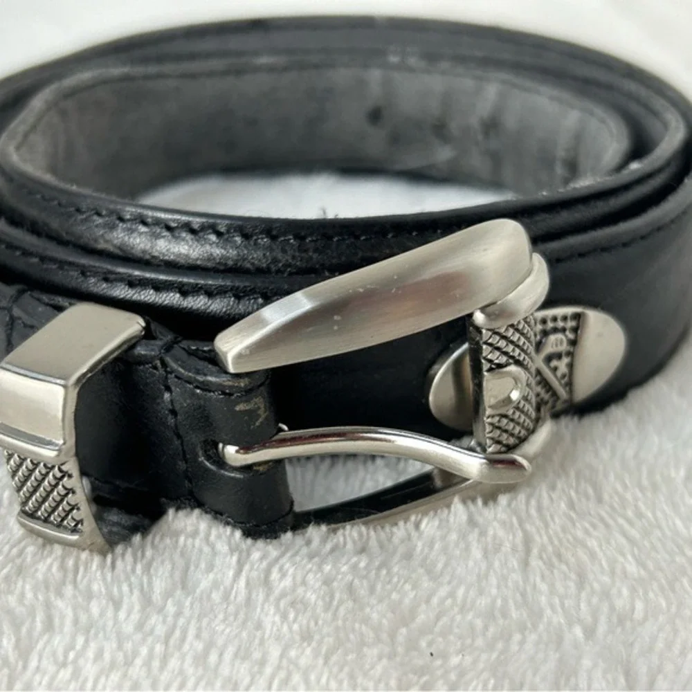 Izod Black Leather Belt with Silvertone Golf Motif Medallions‎ & Tip